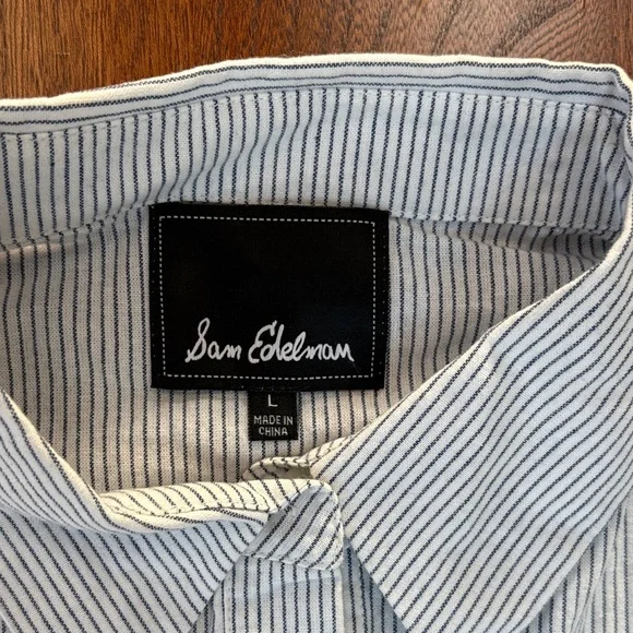 Sam Edelman Pin Striped Shirt Dress or Nightshirt with Floral Embroidery Large - Picture 5 of 9